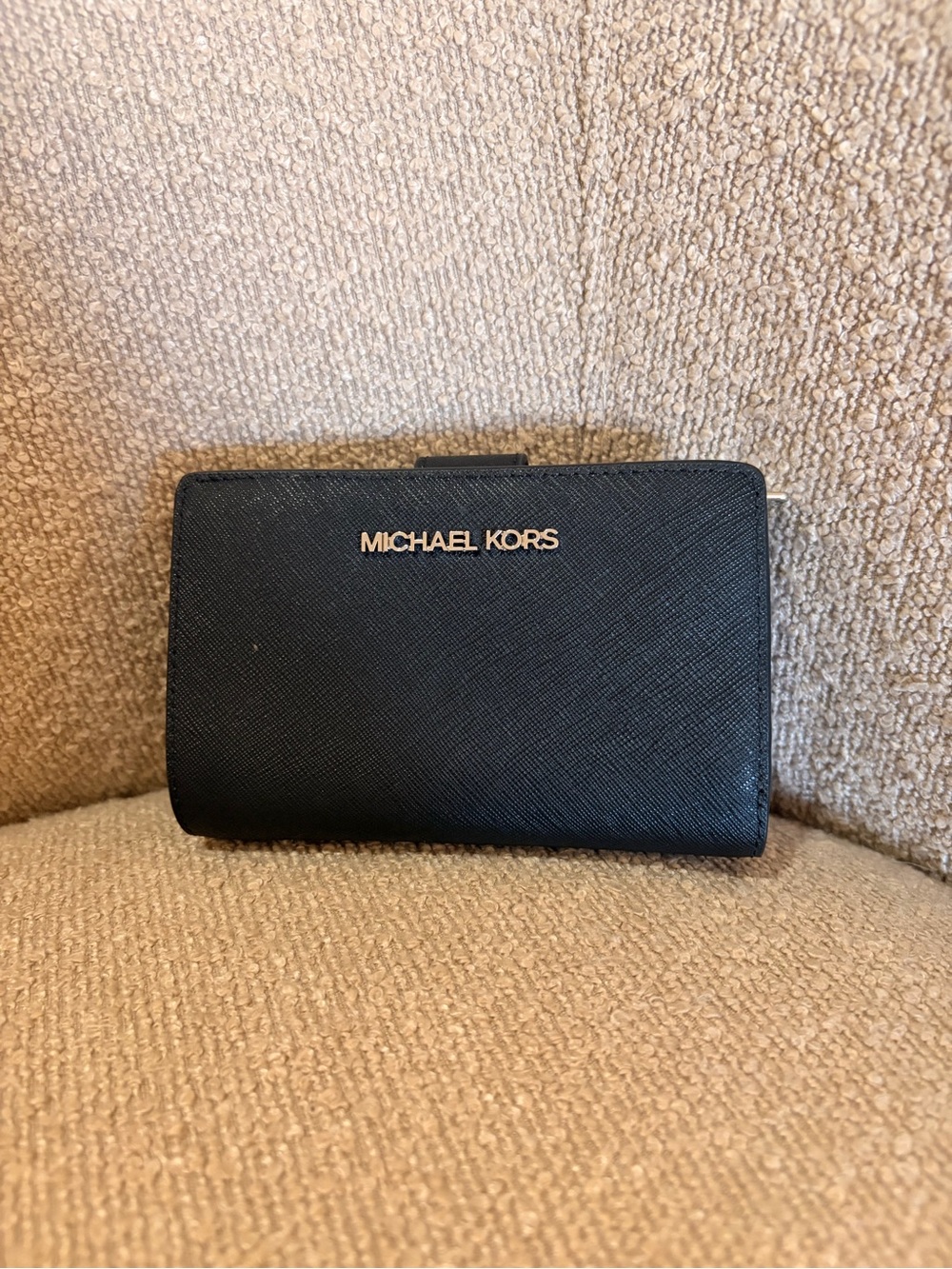 Michael Kors Black Saffiano Leather Small Wallet with Gold Logo